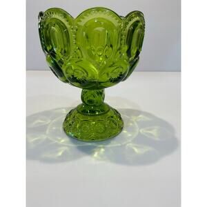 L.E. Smith Moon & Stars Green Compote Candy Dish